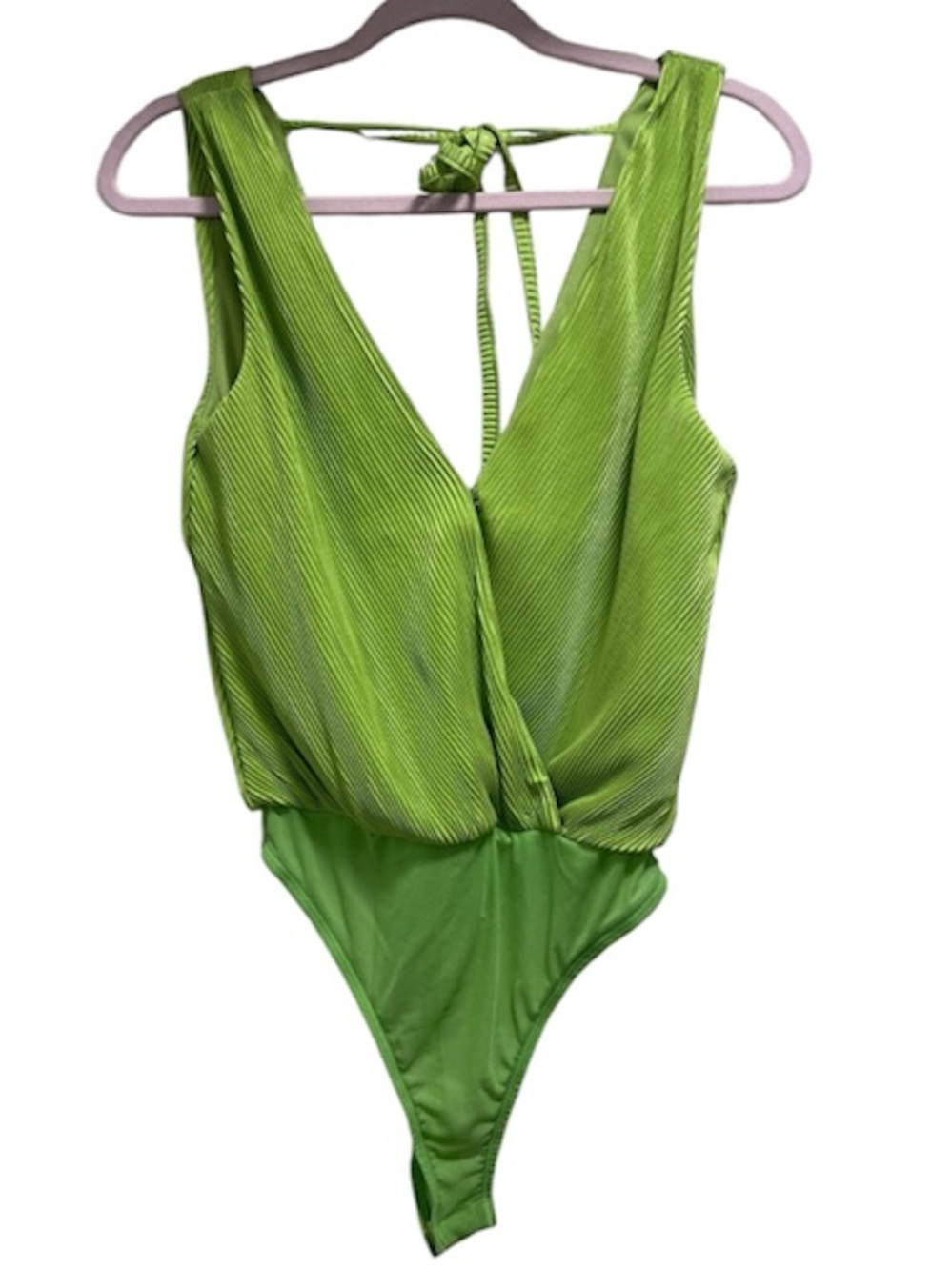 Lulu's Neon Lime Green V-Neck Ribbed Bodysuit NWT
